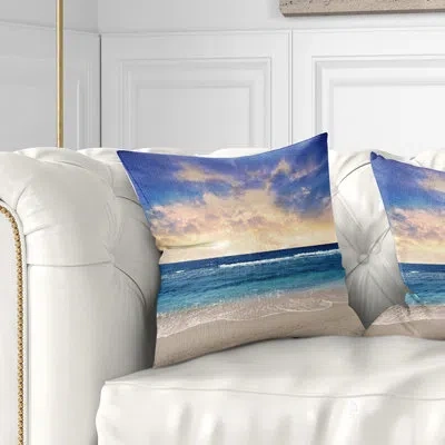 Design Art Clear Blue Sky And Ocean At Sunset - Sea & Shore Printed Pillow