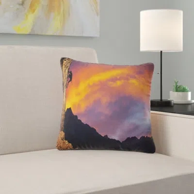 Design Art Climber On Sunset Background - Landscape Printed Pillow In Red