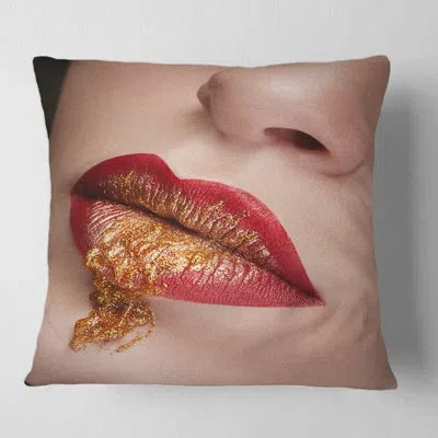 Design Art Close Up Lips With Make Up Square Pillow Cover & Insert