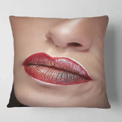 Design Art Close Up Lips With Professional Make Up And Lipstick Square Pillow Cover & Insert In Red