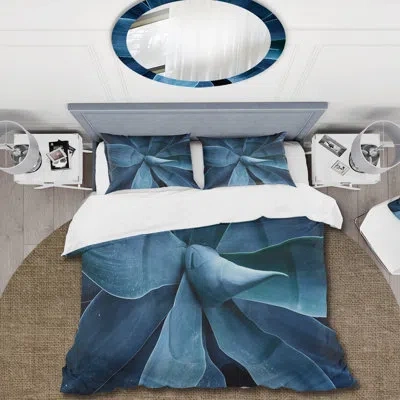 Design Art Close Up Of Blue Agave - Tropical Duvet Cover Set - Microfiber Polyester In Blue,black