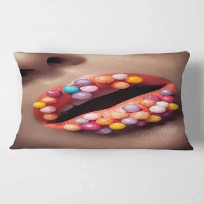 Design Art Close Up Of Creative Make Up On Lips With Lolipops Rectangular Pillow Cover & Insert