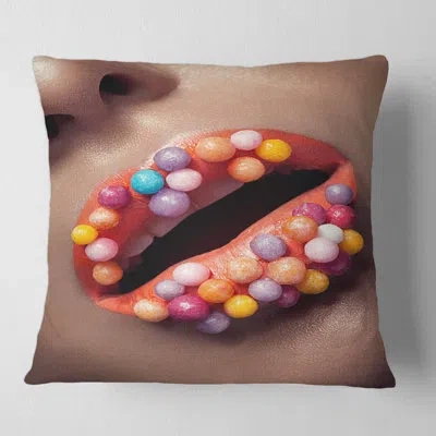Design Art Close Up Of Creative Make Up On Lips With Lolipops Square Pillow Cover & Insert