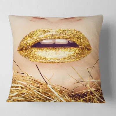 Design Art Close Up Of Golden Woman Lips I Square Pillow Cover And Insert