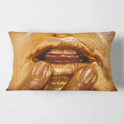 Design Art Close Up Of Woman Lips With Bright Golden Makeup I Rectangular Pillow Cover & Insert