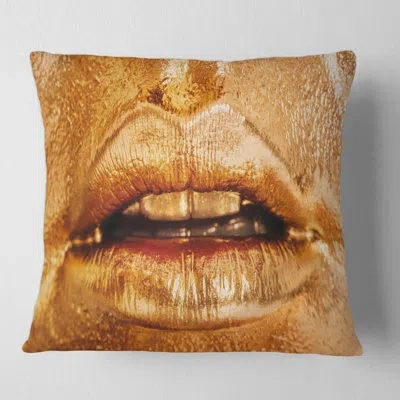 Design Art Close Up Of Woman Lips With Bright Golden Makeup Square Pillow Cover & Insert