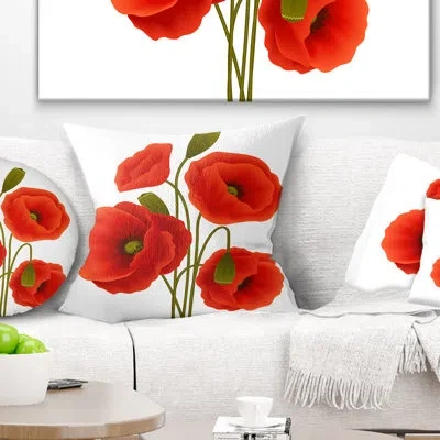 Design Art Close Up View Of Poppy On White - Floral Printed Pillow