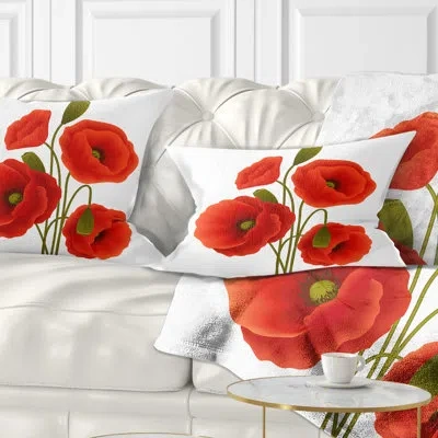 Design Art Close Up View Of Poppy On White - Floral Printed Throw Pillow