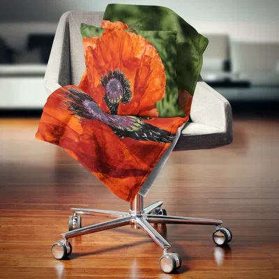 Design Art Close Up View Of Red Poppy Flower - Floral Printed Pillow