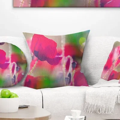 Design Art Close Up View Of Red Poppy Flowers - Floral Printed Pillow