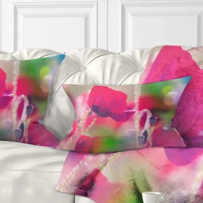 Design Art Close Up View Of Red Poppy Flowers - Floral Printed Throw Pillow