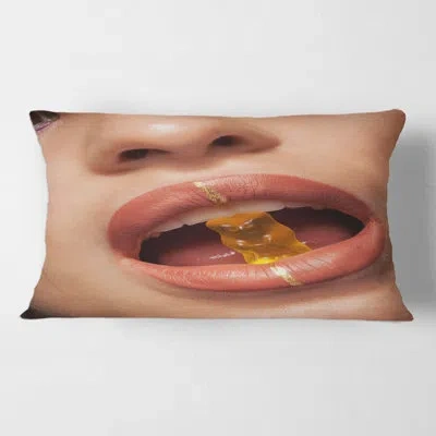 Design Art Close Up View Of Woman Lips Biting Gummy Bear Rectangular Pillow Cover & Insert