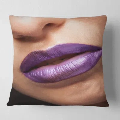 Design Art Close Up View Of Woman Lips With Lipstick Square Pillow Cover & Insert In Purple