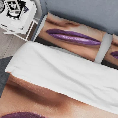 Design Art Close Up View Of Woman Lips With Purple Lipstick - Modern Duvet Cover Set - Microfiber Polyester In Purple,orange