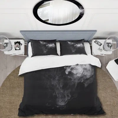 Design Art Cloud Of Gray Smoke In The Dark - Modern Duvet Cover Set - Microfiber Polyester In Black