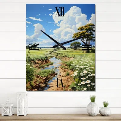 Design Art Clouds Ethereal Clouds Pastoral - Landscape & Nature Wall Clock In White;green