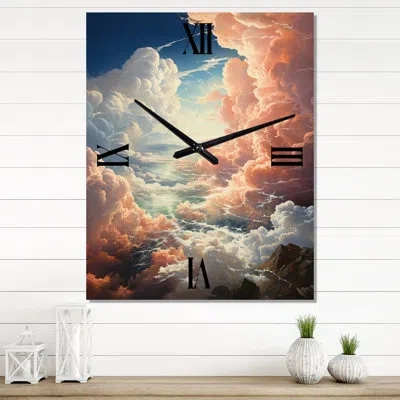 Design Art Clouds Majestic Pillows - Landscape & Nature Modern Wall Clock In White;peach