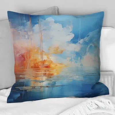 Design Art Clouds Skys Canvas I - Clouds Printed Throw Pillow In Blue;orange