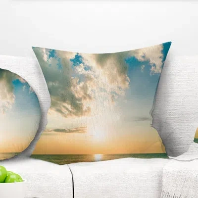 Design Art Clouds Together Over Blue Seashore - Sea & Shore Printed Pillow In Orange