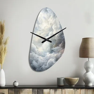 Design Art Clouds Whispering Clouds Ii - Clouds Asymmetrical Metal Wall Clock, Traditional Irregular Shape Wall In Gray
