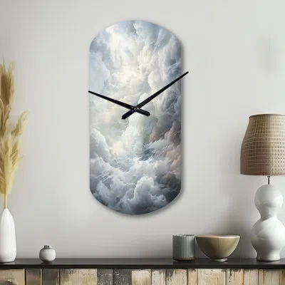 Design Art Clouds Whispering Clouds Ii - Clouds Cylinder Metal Wall Clock, Traditional Asymmetrical Wall Clock  In Gray
