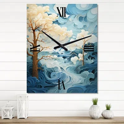 Design Art Clouds Whispers Of Clouds I - Clouds Wall Clock Oversized In Brown;teal