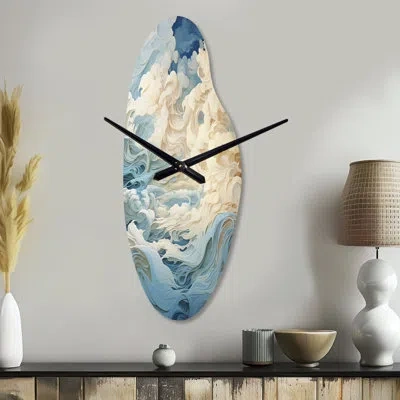 Design Art Clouds Whispers Of Clouds Iii - Clouds Curved Metal Wall Clock, Traditional Asymmetrical Wall Clock  In Blue;white