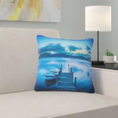 Design Art Cloudy Blue Sky With Pier - Sea & Shore Printed Pillow