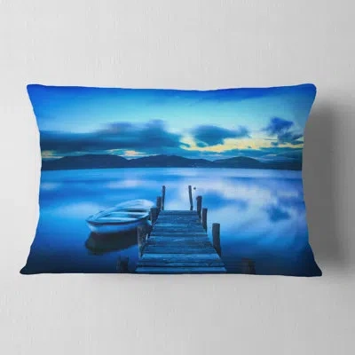 Design Art Cloudy Blue Sky With Pier - Sea & Shore Printed Pillow