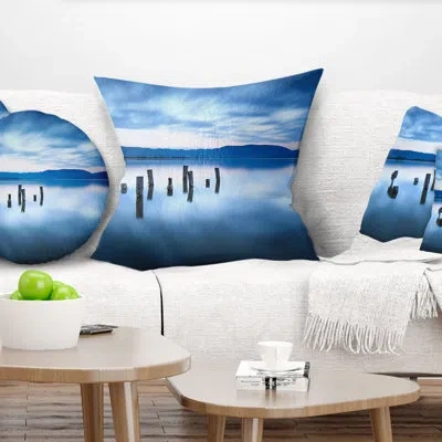Design Art Cloudy Sky Above Lake - Sea & Shore Printed Pillow