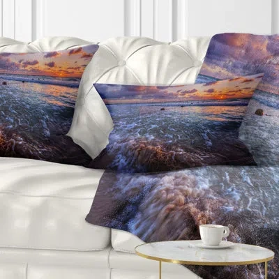 Design Art Cloudy Sky And Stormy Waves - Sea & Shore Printed Throw Pillow