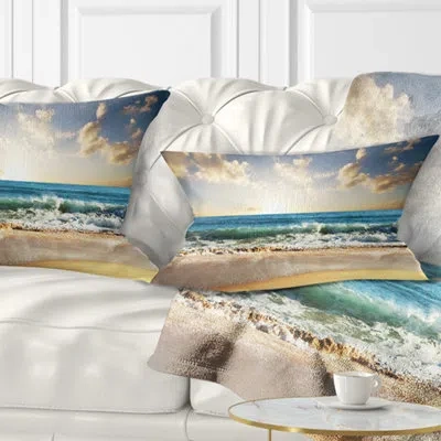 Design Art Cloudy Sky And Vibrant Blue Sea - Sea & Shore Printed Throw Pillow