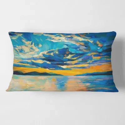 Design Art Cloudy Wide Open Sunset Over Ocean Horizon Rectangular Pillow Cover & Insert