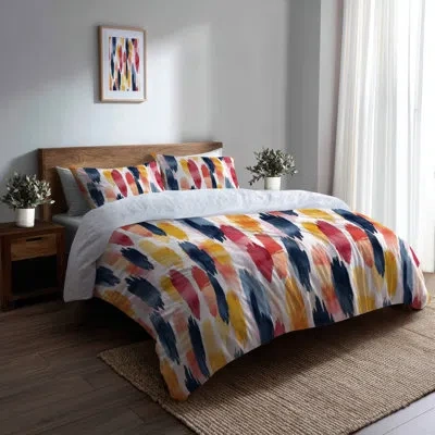 Design Art Coastal 4 Pcs Bed Comforter Set - Beach Black And Red Drift Ikat Bed Comforter Set In Black;red