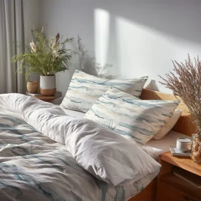 Design Art Coastal 6 Pcs Comforter Set - Green Shore Breeze Stripes Comforter Bedding Set In Green;yellow