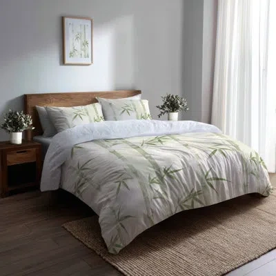 Design Art Coastal 6 Pcs Comforter Set - Oriental Bamboo Mist Comforter Bedding Set In Green