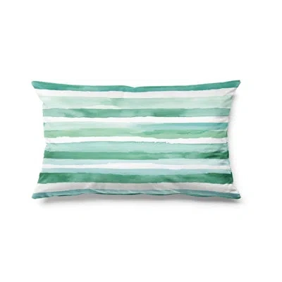Design Art Coastal Accent Pillow - Green Mint Breeze Stripes Printed Throw Pillow In White;green