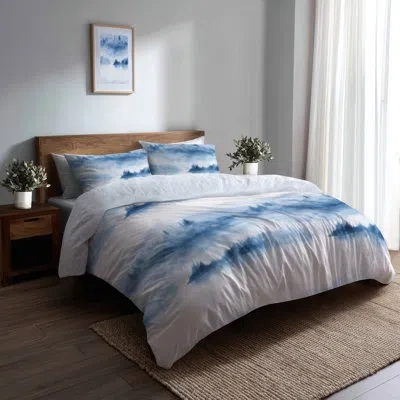 Design Art Coastal Bedding Abstract Rustic Lake Mist Duvet Cover And Throw Pillow Set In Blue;white