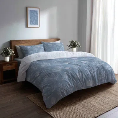 Design Art Coastal Bedding Set 3 Pcs - Abstract Coral Beach Pattern Duvet Cover Set In Blue;white