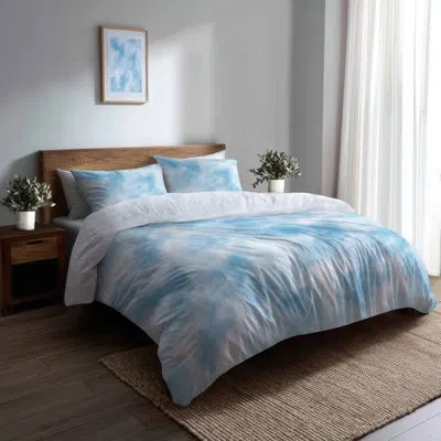 Design Art Coastal Bedding Set 4 Pcs - Abstract Blue Fog Bed Comforter Set