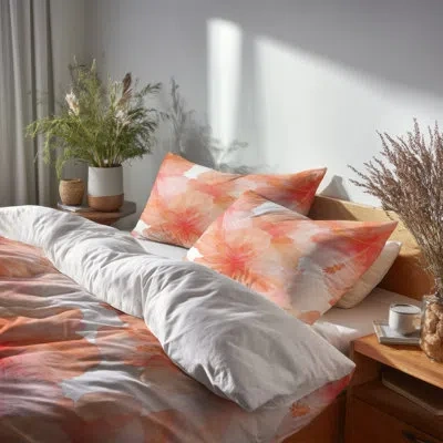 Design Art Coastal Bedding Set Of 4 - Floral Hibiscus Glow Bed Comforter Set In White;pink