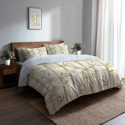 Design Art Coastal Bedding Set Of 4 - Green Bamboo Quiet Bed Comforter Set