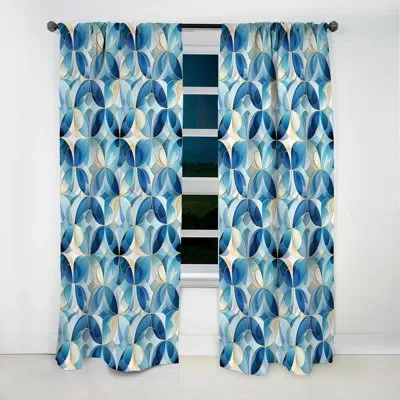 Design Art Coastal Blue Tiles Geometric - Abstract Curtain - Blackout Geometric Curtain - 1 Panels In Blue;white
