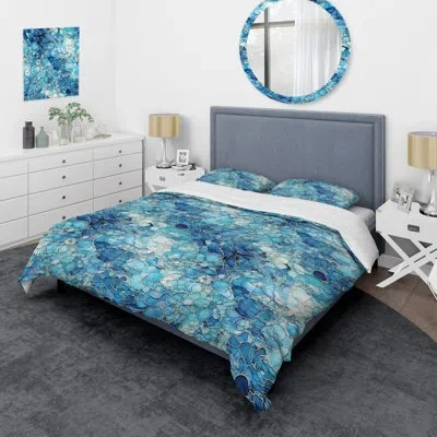 Design Art Coastal Comforter Bedding Set, Ocean Blue Mosaic Pattern Bedding - Ocean Blue Mosaic Turquoise I In Blue;gray