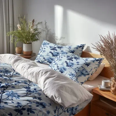 Design Art Coastal Comforter Set 6 Pcs - Beach Blue Toile Comforter Bedding Set