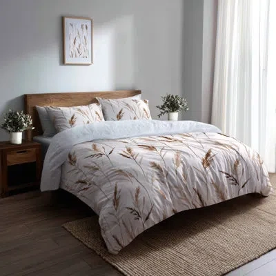 Design Art Coastal Comforter Set Of 6 - Brown Paper Reed Paper Reed Plants Comforter Bedding Set