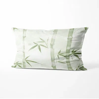 Design Art Coastal Decorative Throw Pillow - Oriental Bamboo Mist Printed Cushion In Green