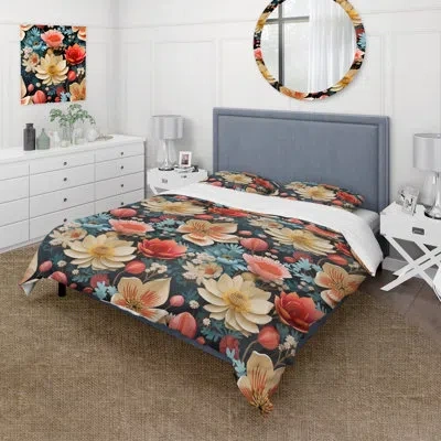 Design Art Coastal Dreams Floral Pattern I Duvet Cover Set In Beige;pink