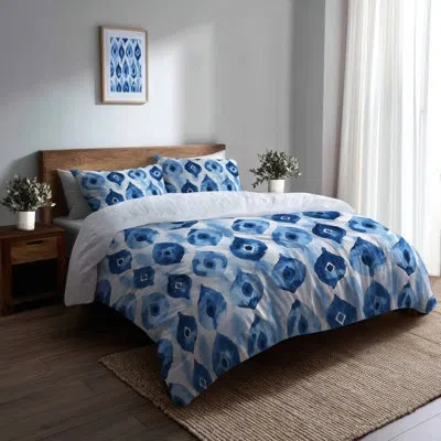 Design Art Coastal Duvet Cover - Beach Blue Ikat Bedding And Throw Pillow Set In Blue;white