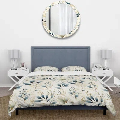 Design Art Coastal Elegance Ii - Plants Duvet Cover Set - Microfiber Polyester In Blue;beige